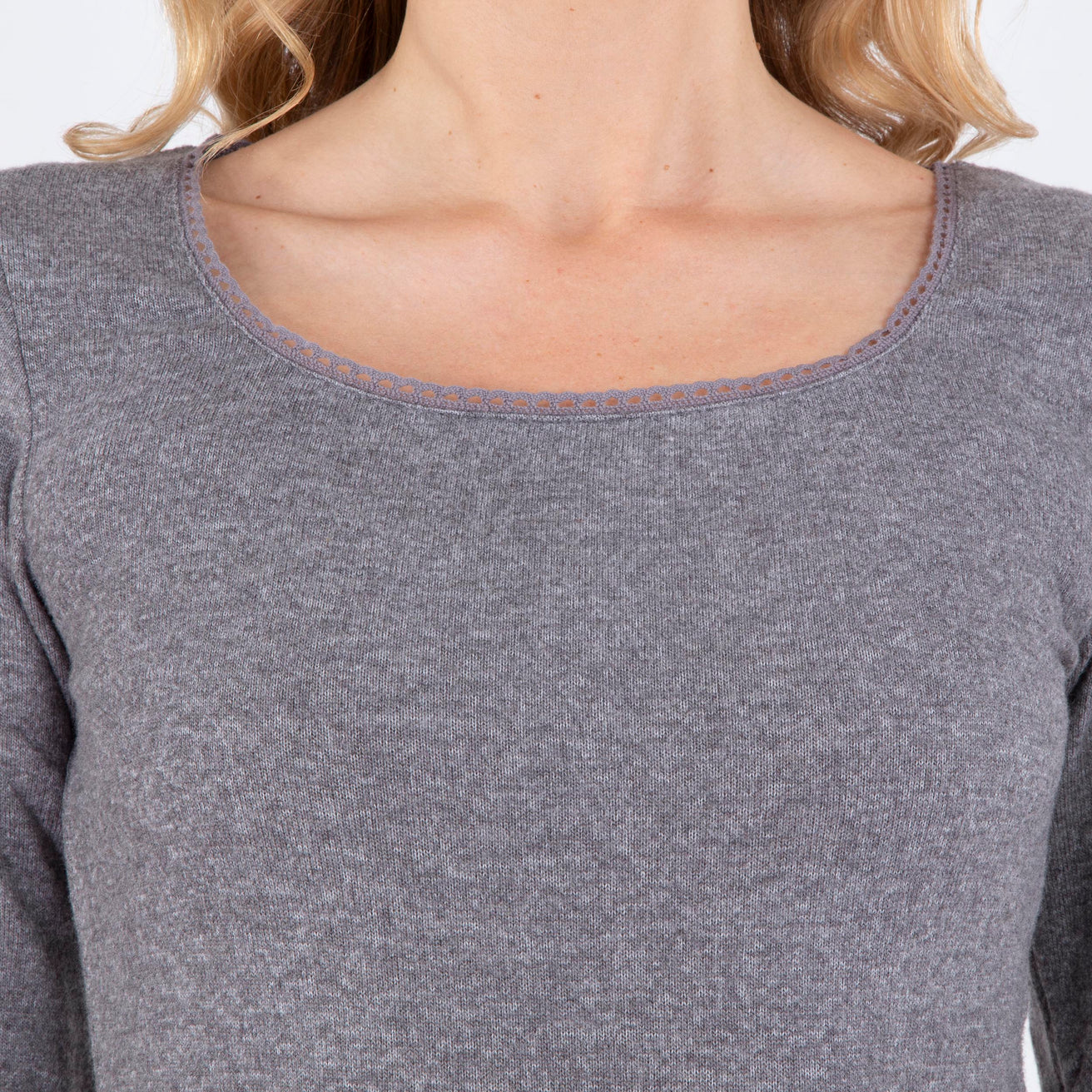 T-shirt col carré Femme Gris chiné