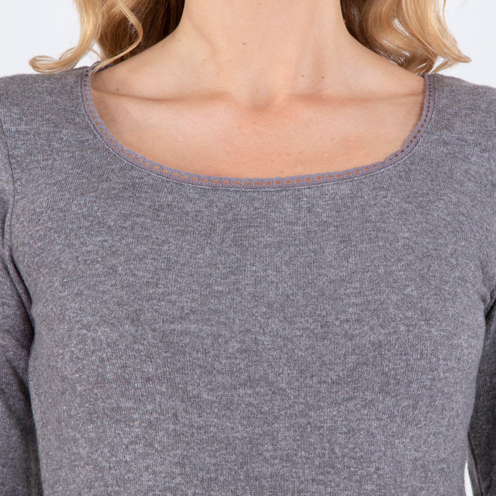 T-shirt col carré Femme Gris chiné - Isotoner