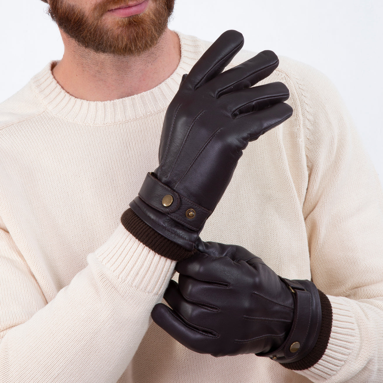 Gants Homme cuir patte de resserage Marron