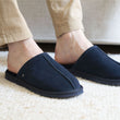 Chaussons mules Homme Cuir Marine fourrées