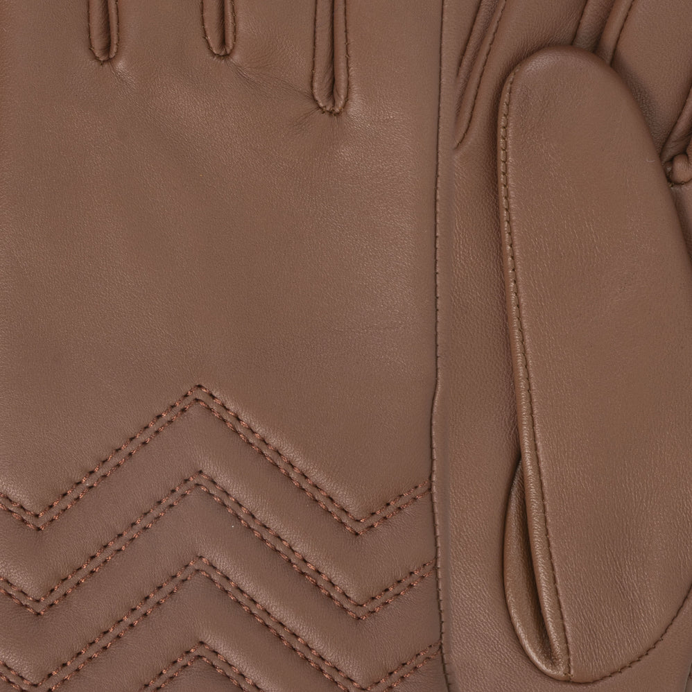 Gants Femme Cuir d'agneau Cognac surpiqûres - Isotoner