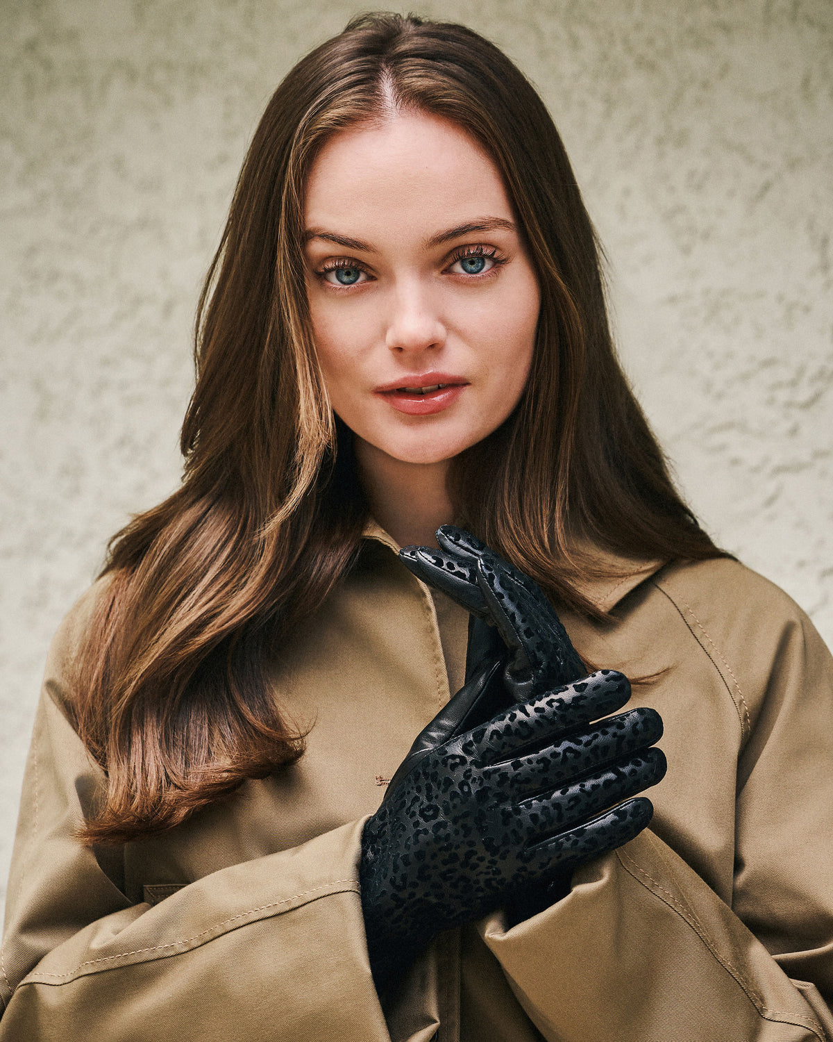Gants Femme Tactiles Cuir d'Agneau Noir Léopard