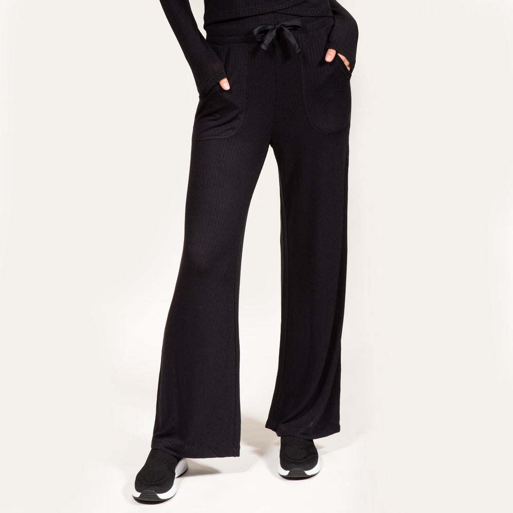 Pantalon large Femme tissu côtelé Noir - Isotoner
