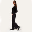 Pantalon large Femme tissu côtelé Noir