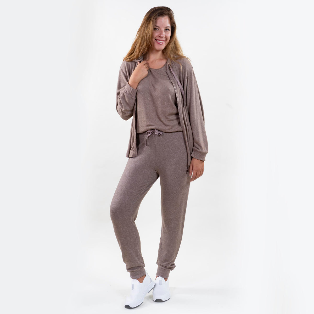 Sweat-shirt à capuche Femme Taupe chiné