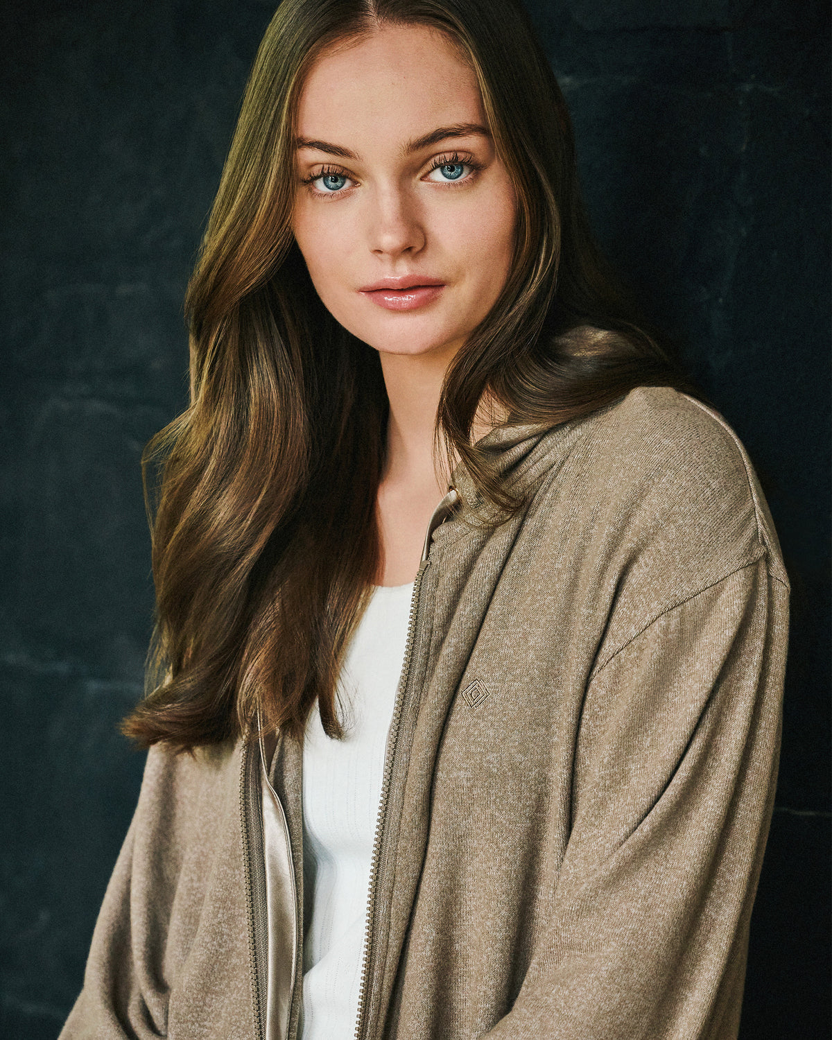Sweat-shirt à capuche Femme Taupe chiné