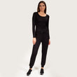 Pantalon jogger Femme tissu côtelé Noir