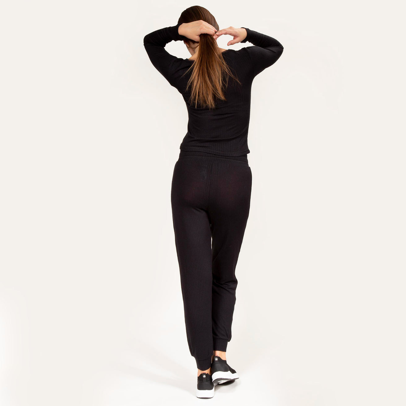 Pantalon jogger Femme tissu côtelé Noir