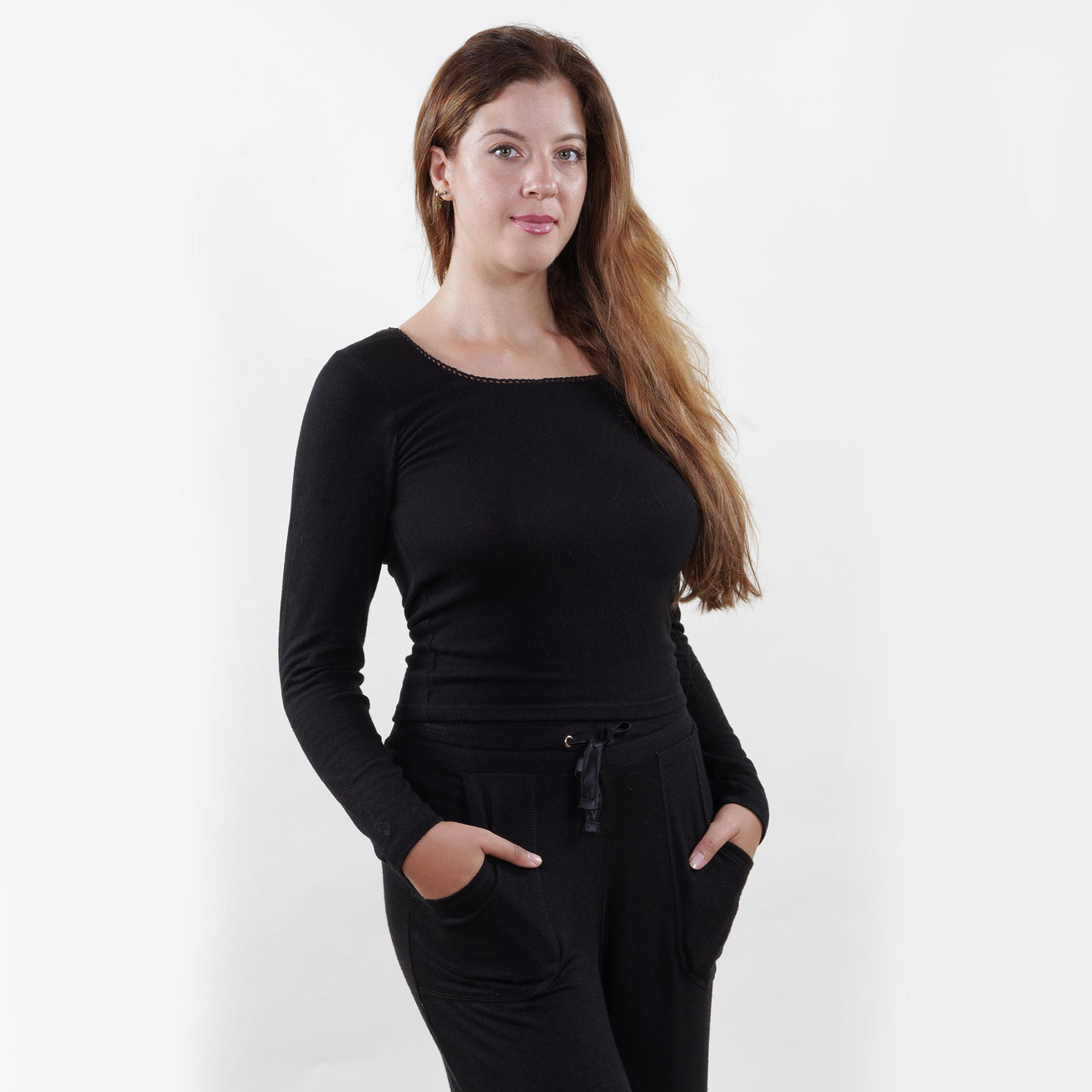 T-Shirt Femme col carré Noir