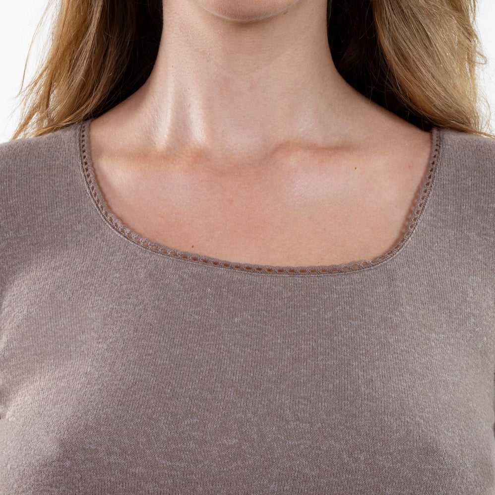 T-shirt col carré Femme Taupe chiné - Isotoner