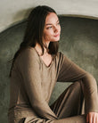 T-shirt col carré Femme Taupe chiné
