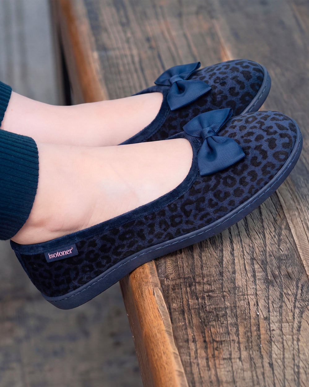 Chaussons Ballerines Femme Léopard Marine - Isotoner