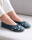 Chaussons Ballerines Femme Grand Nœud Sauge