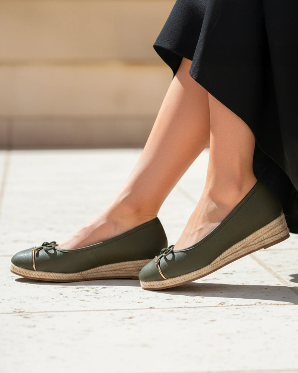 Ballerines Femme corde talon compensé Kaki - Isotoner