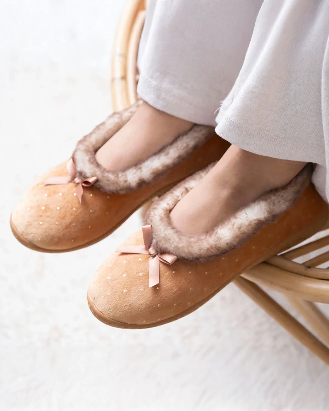 Chaussons ballerines Femme Camel Brillants