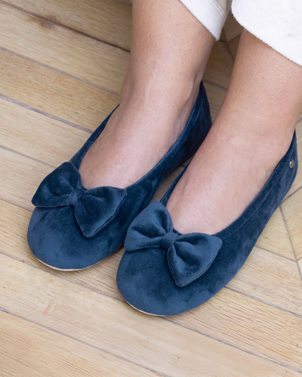 Chaussons ballerines Femme Grand Nœud Bleu - Isotoner