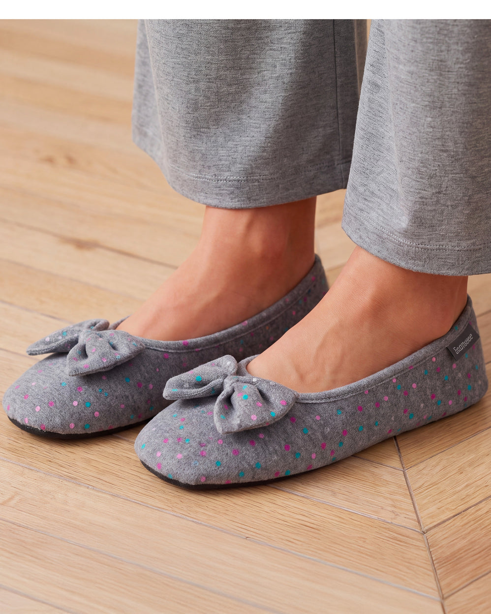Chaussons ballerines Femme Pois gris - Isotoner