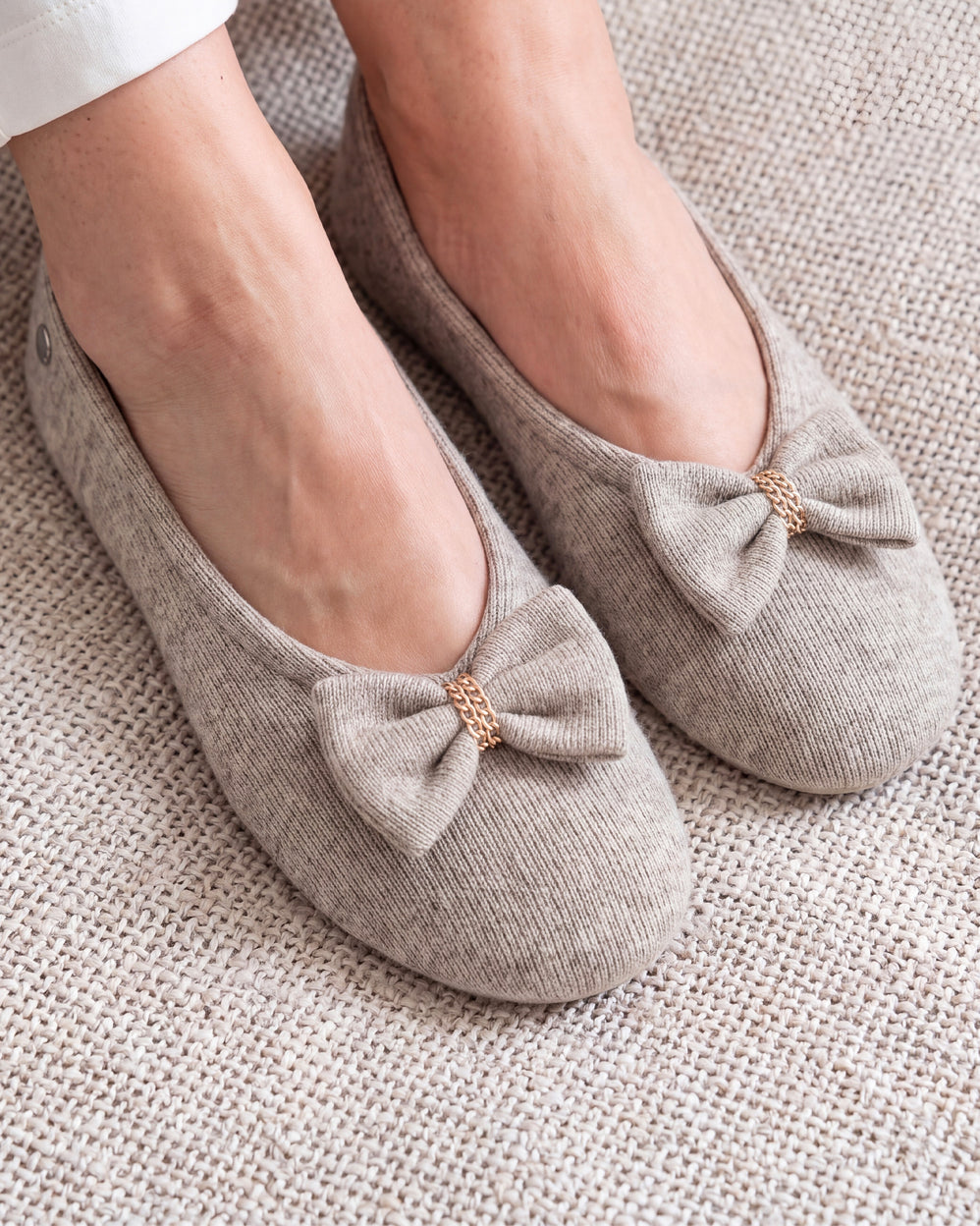 Chaussons Ballerines Femme Grand Nœud Kaki - Isotoner
