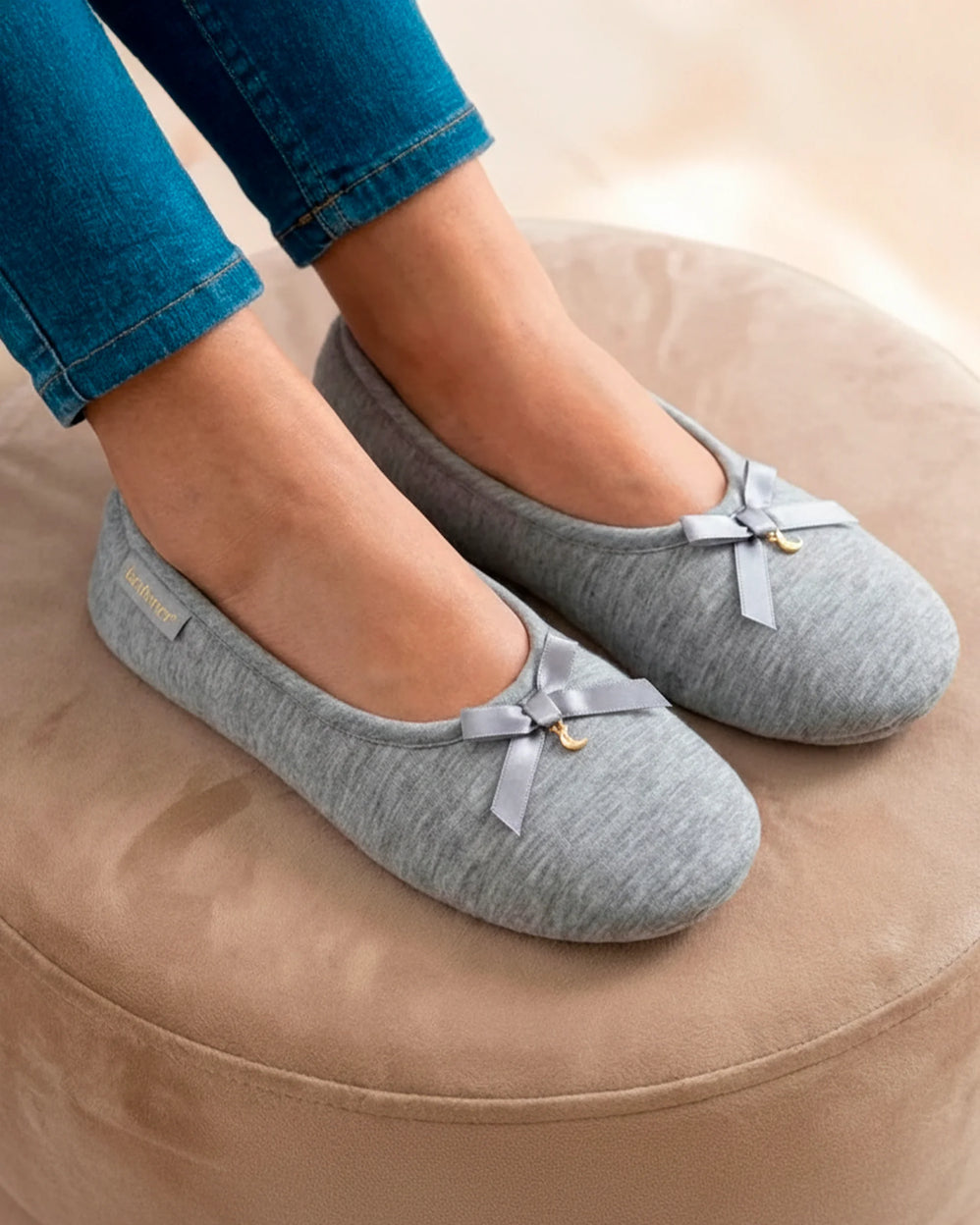 Chaussons ballerines Femme Gris nœud satiné - Isotoner