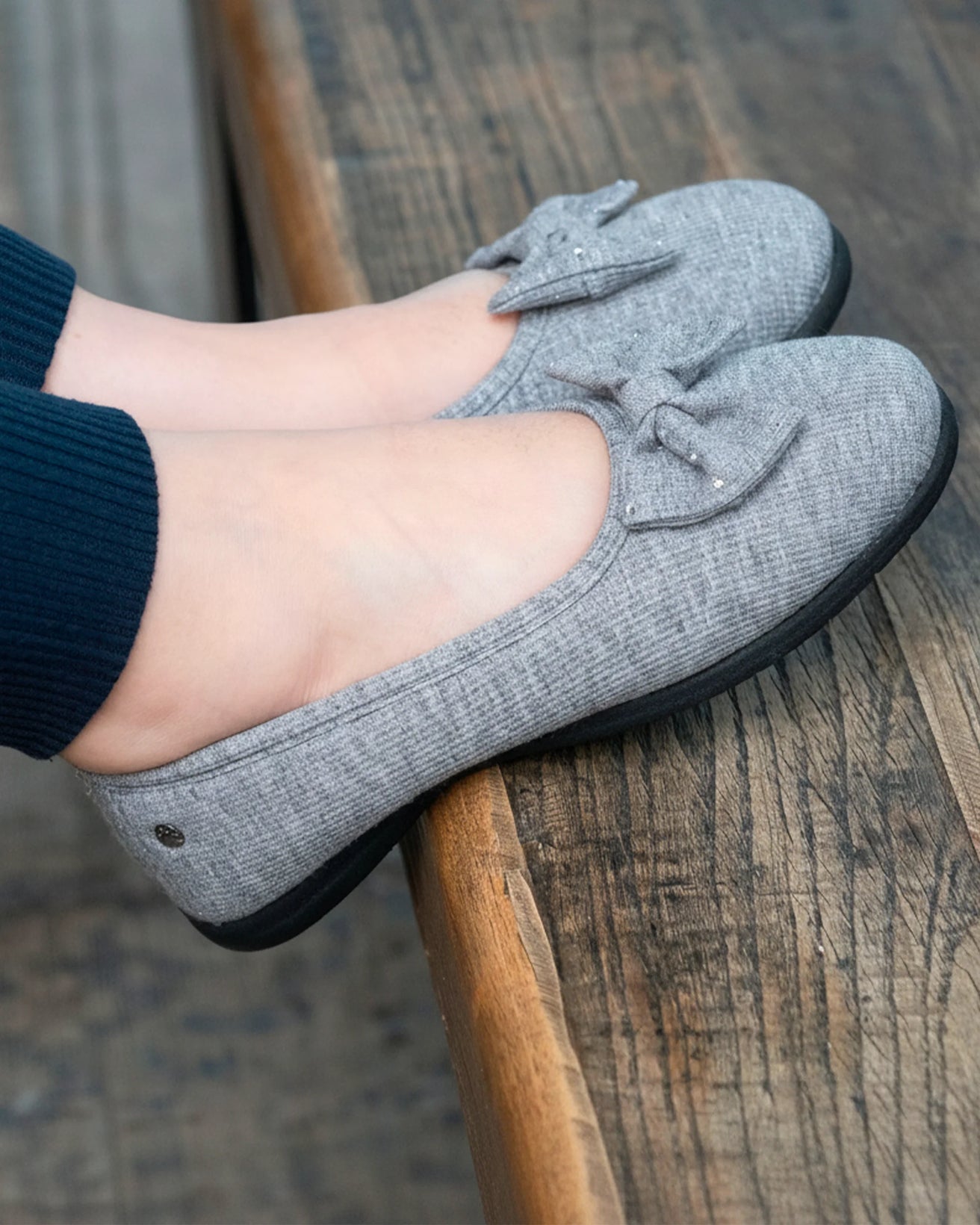 Chaussons ballerines Femme Gris nœud irisé