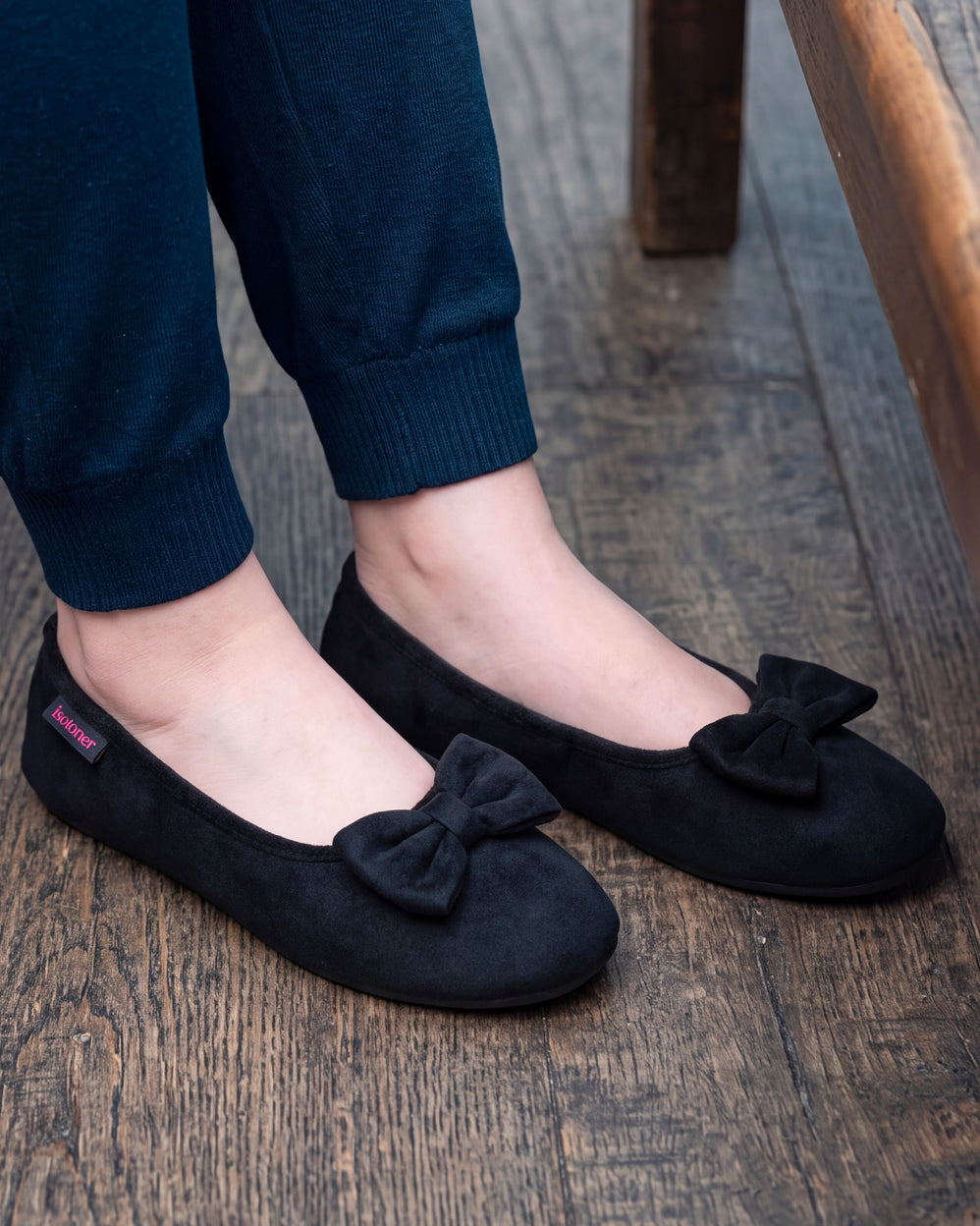 Chaussons ballerines Femme Noir rouges - Isotoner
