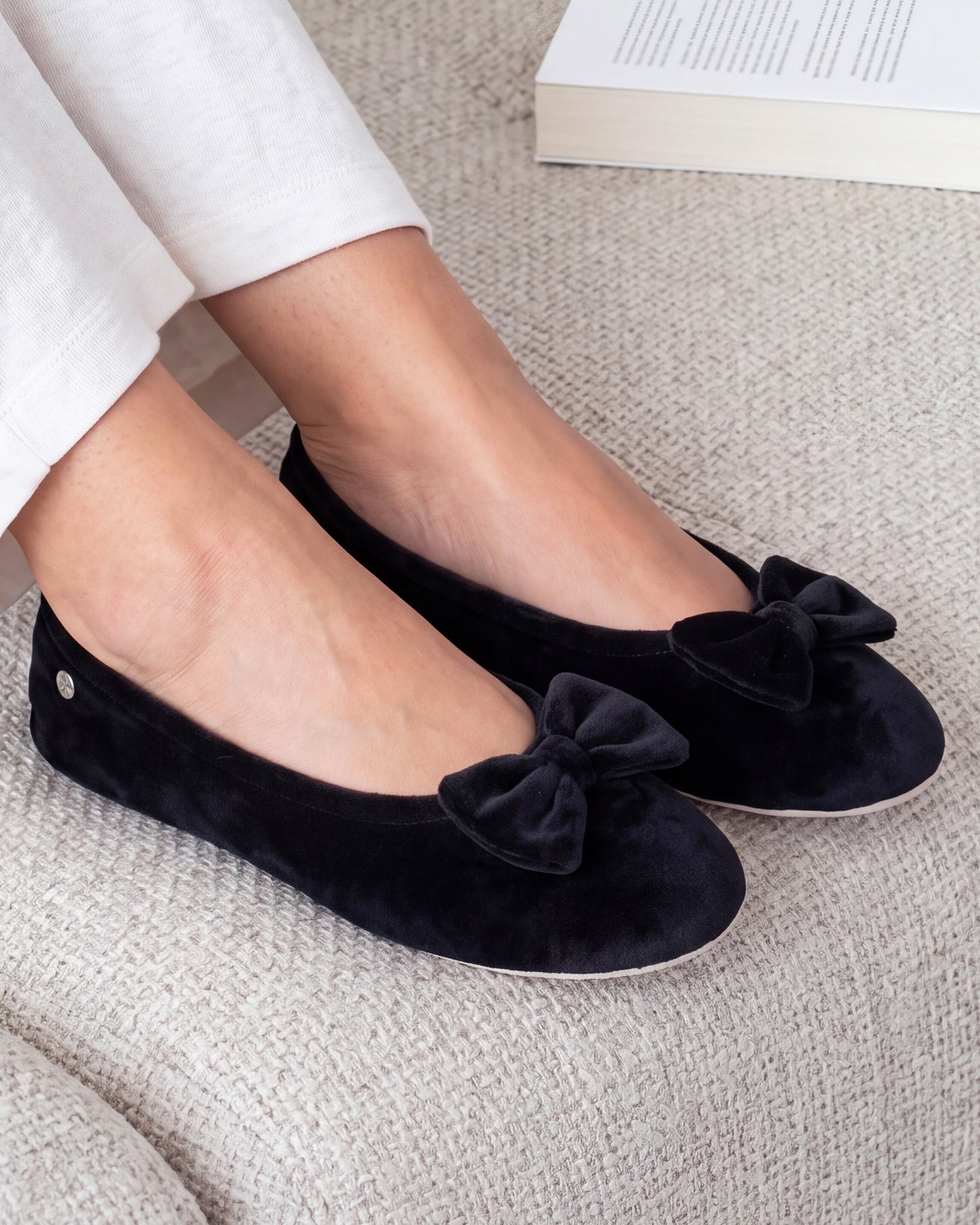 Chaussons Ballerines Femme Grand Noeud Noir