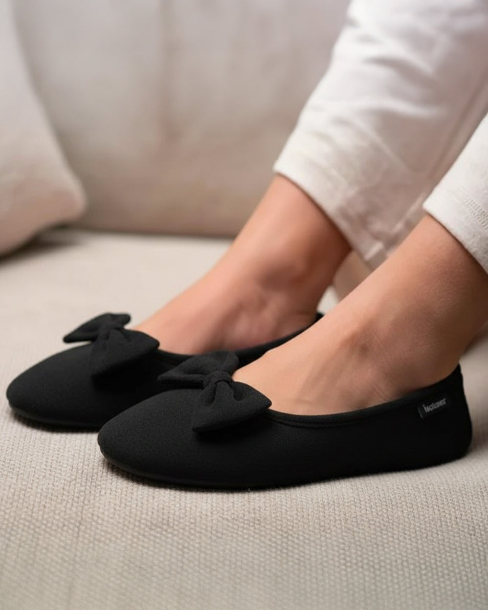 Chaussons ballerines Femme Noir pois - Isotoner