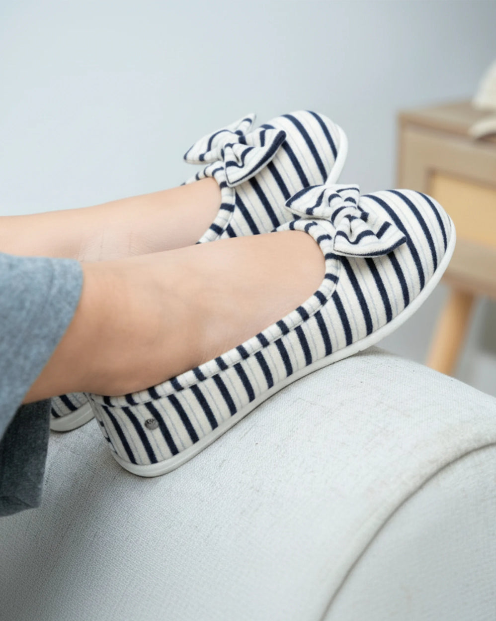 Chaussons ballerines Femme Rayures bleues - Isotoner