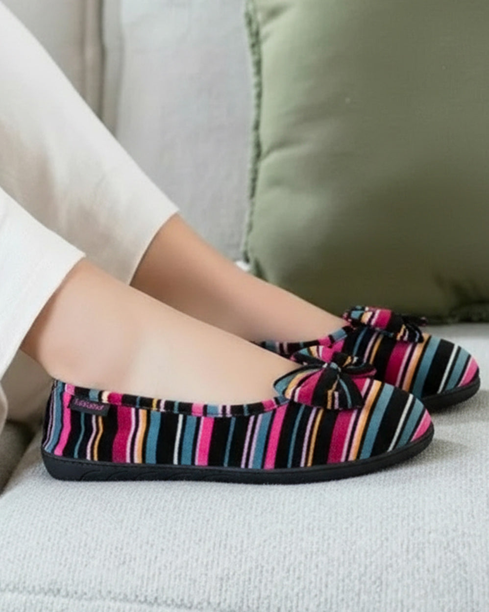 Chaussons ballerines Femme Rayures Roses - Isotoner