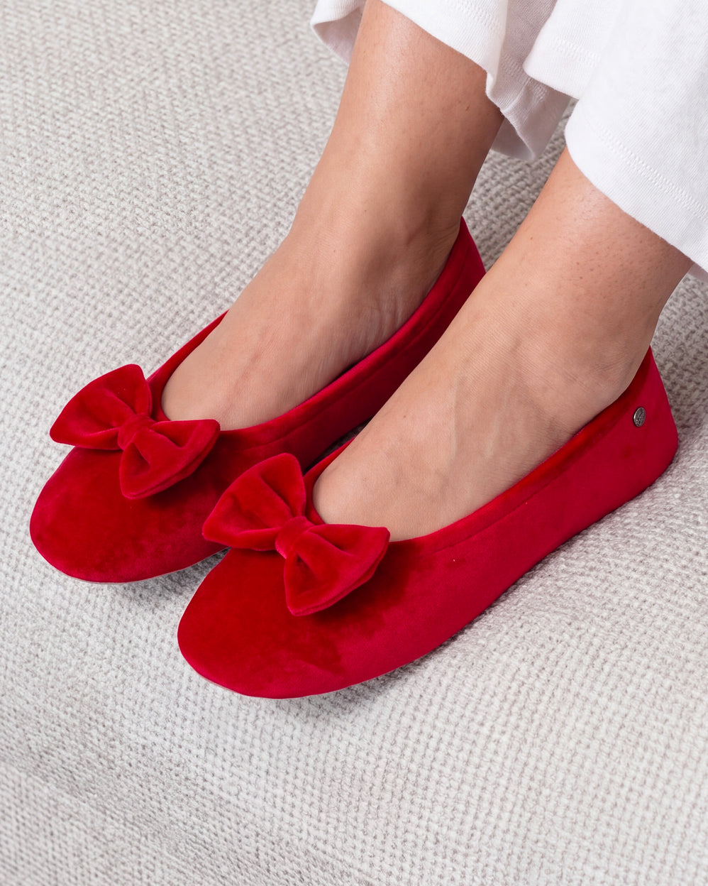 Chaussons ballerines Femme Grand Nœud Rouge - Isotoner