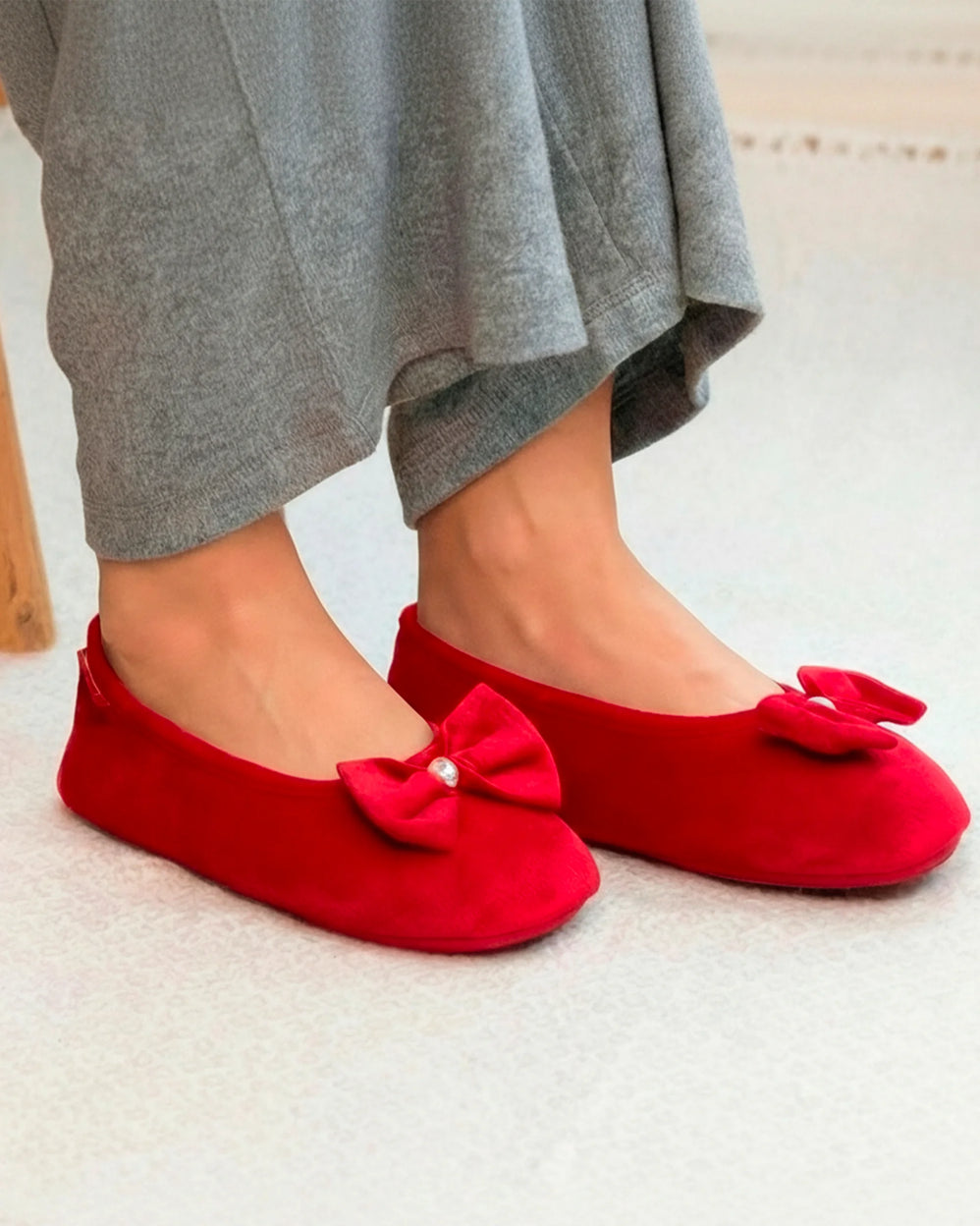 Chaussons ballerines Femme Rouge - Isotoner
