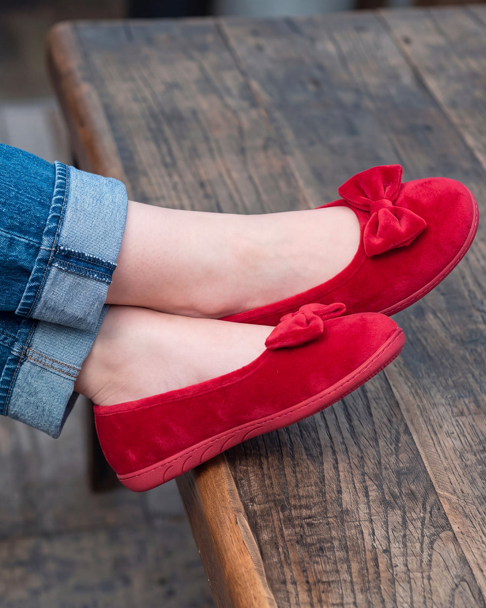Chaussons Ballerines Femme Noeud Rouge - Isotoner