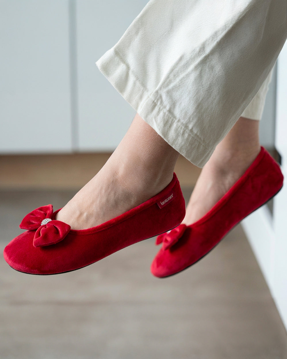 Chaussons ballerines Femme Rouge - Isotoner