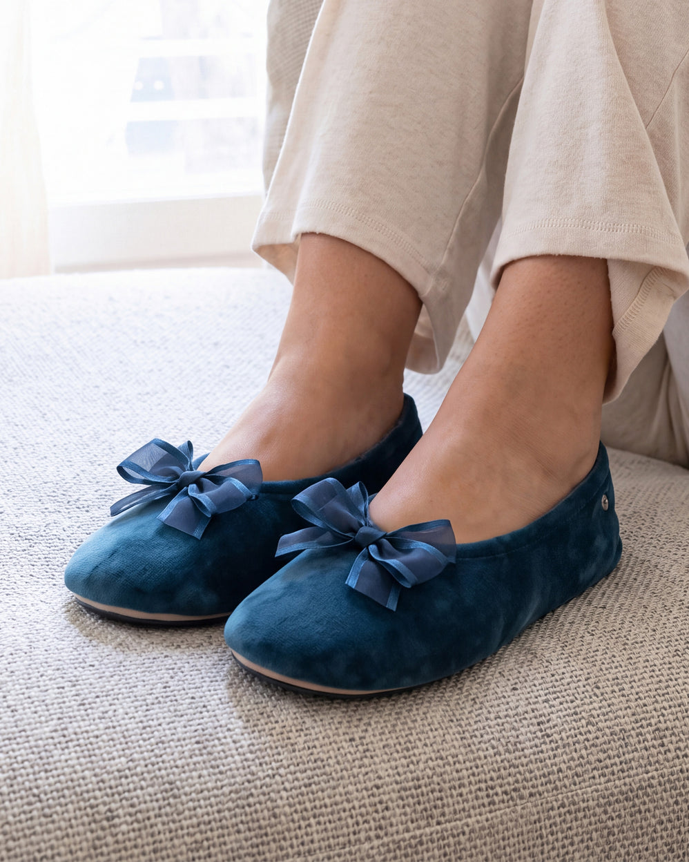 Chaussons Ballerines Femme Tulle Bleu Canard - Isotoner
