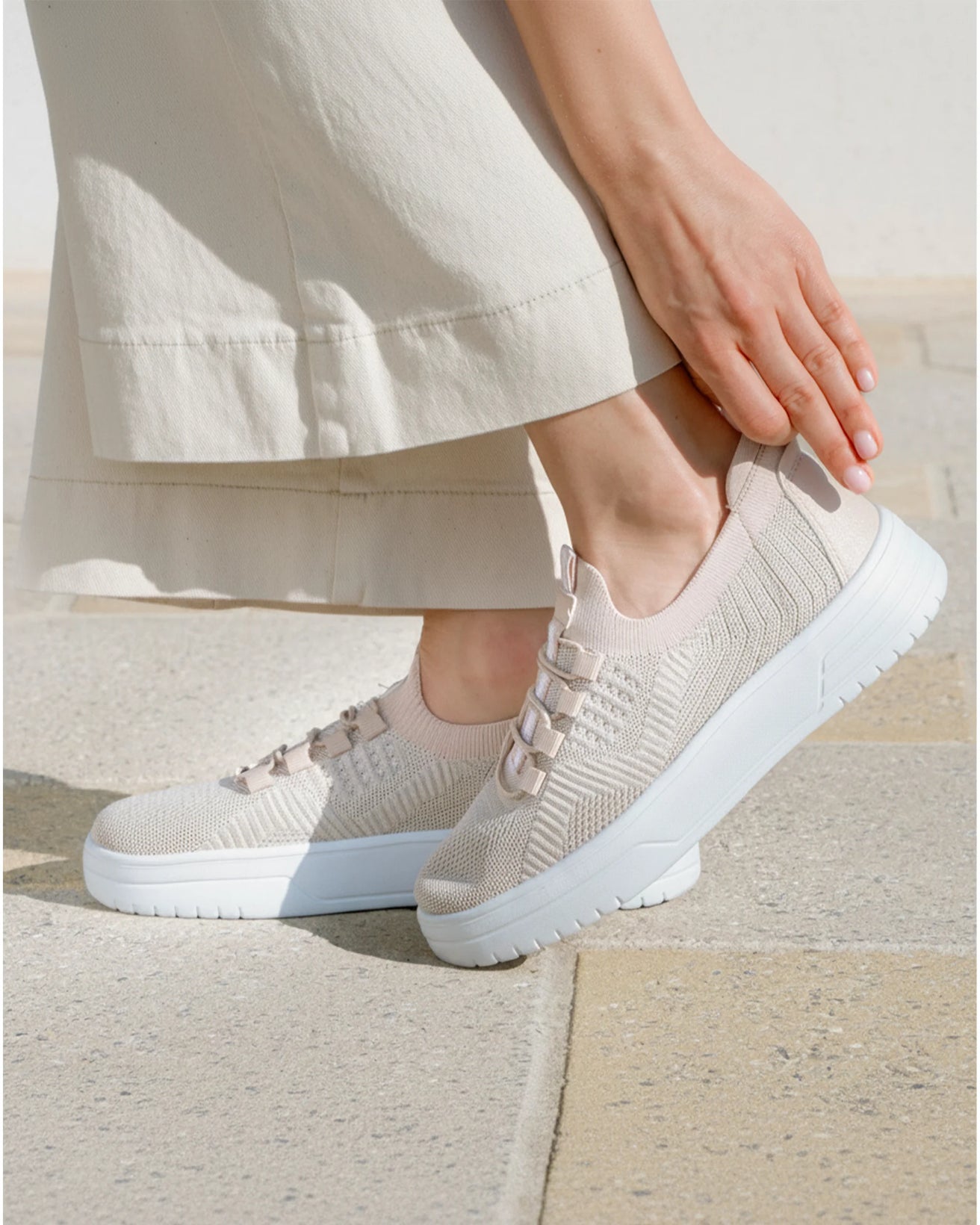 Baskets Femme slip-on talon plateforme Beige