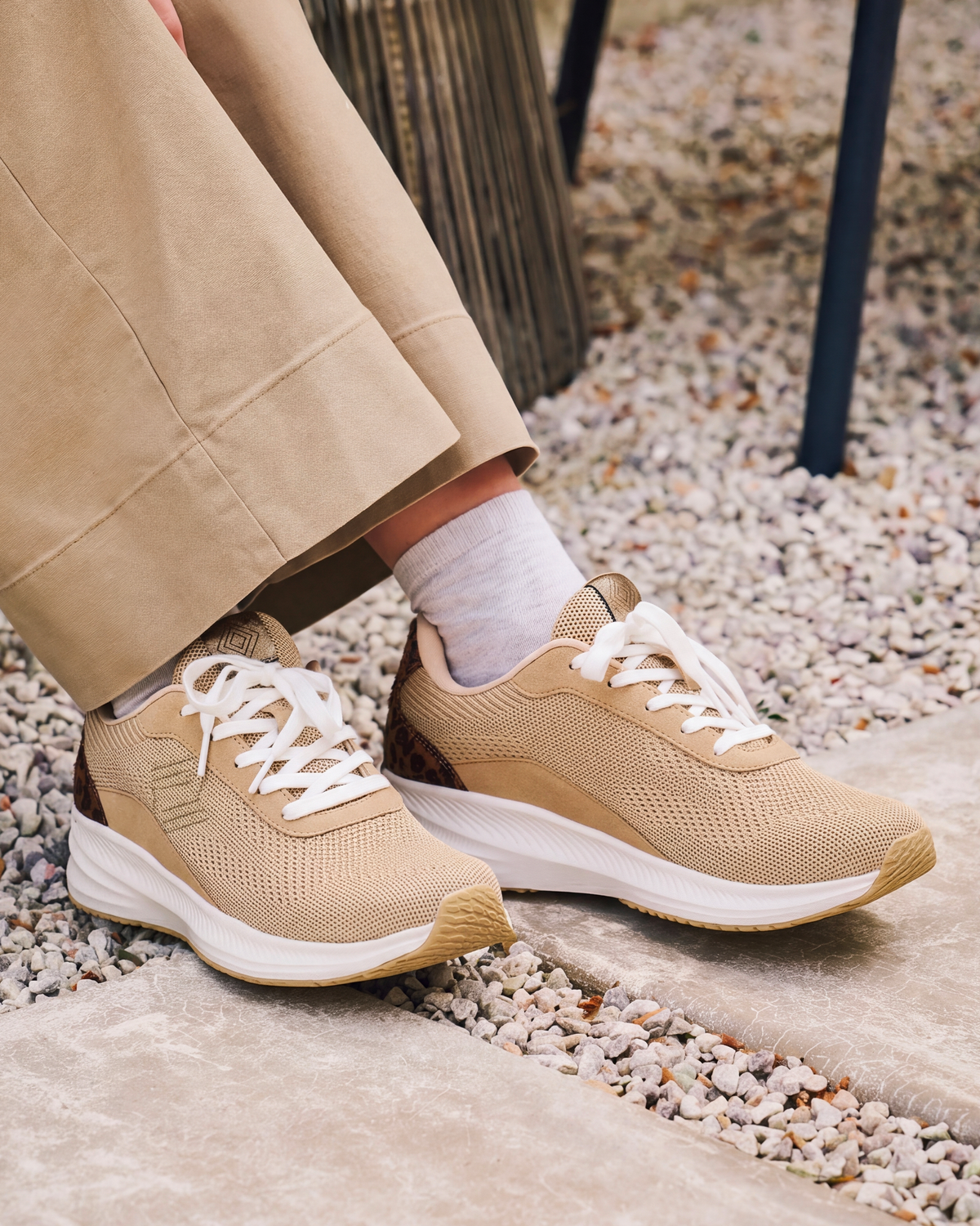 Baskets Femme Confort Beige/Léopard