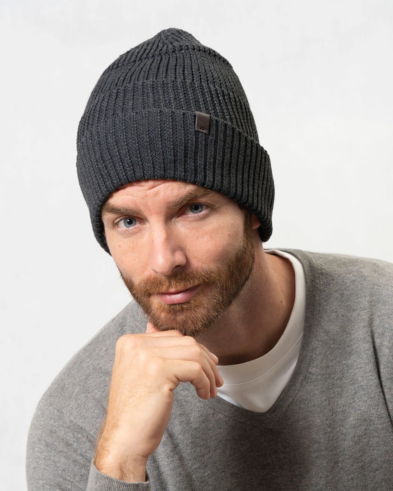 Bonnet Homme maille recyclée côtelée Gris
