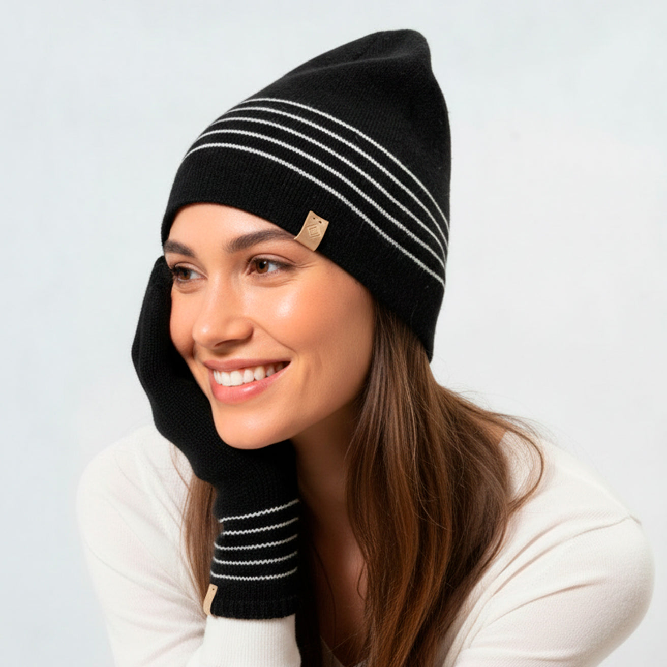 Bonnet Femme Ultra-doux Noir rayures