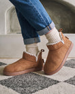 Chaussons Bottillons Femme Camel broderies