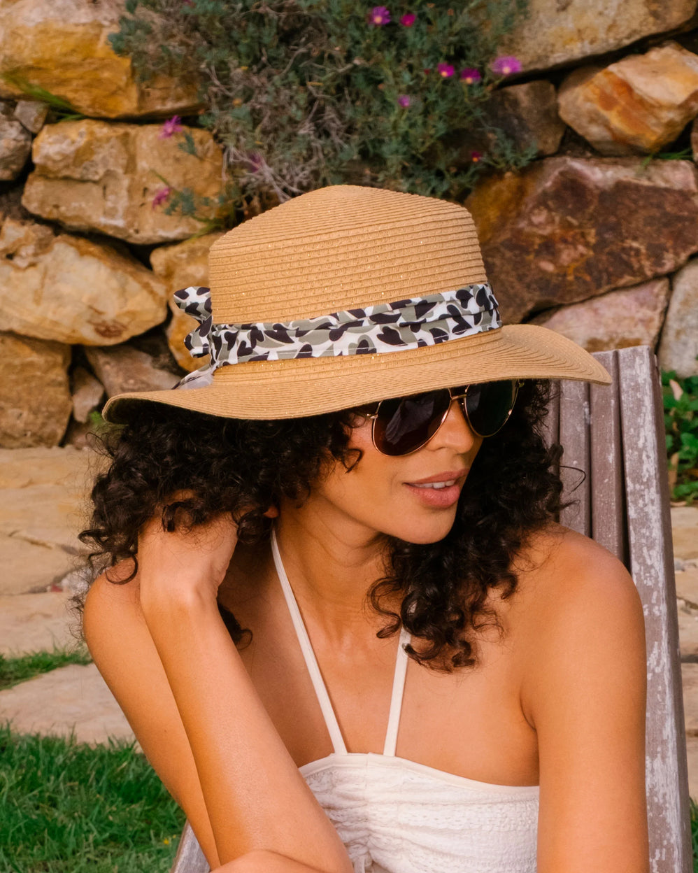 Chapeau Femme Canotier Foulard kaki cœur - Isotoner