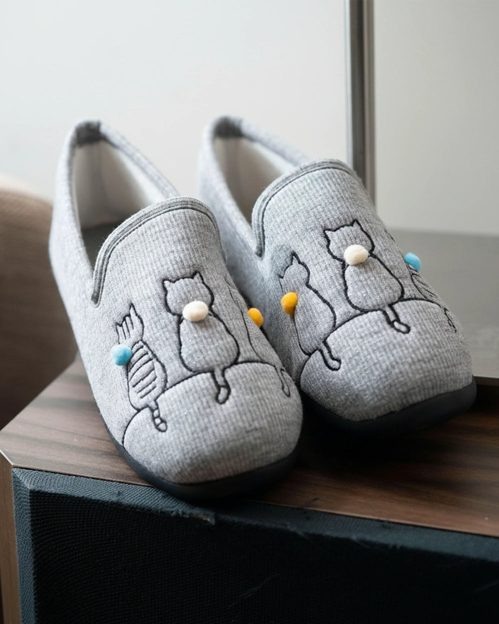 Chaussons charentaises Femme Chat Gris irisé - Isotoner