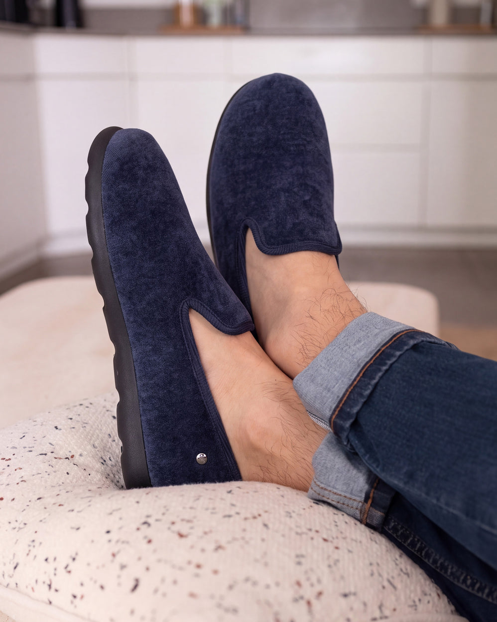 Chaussons charentaises Homme Marine chiné - Isotoner