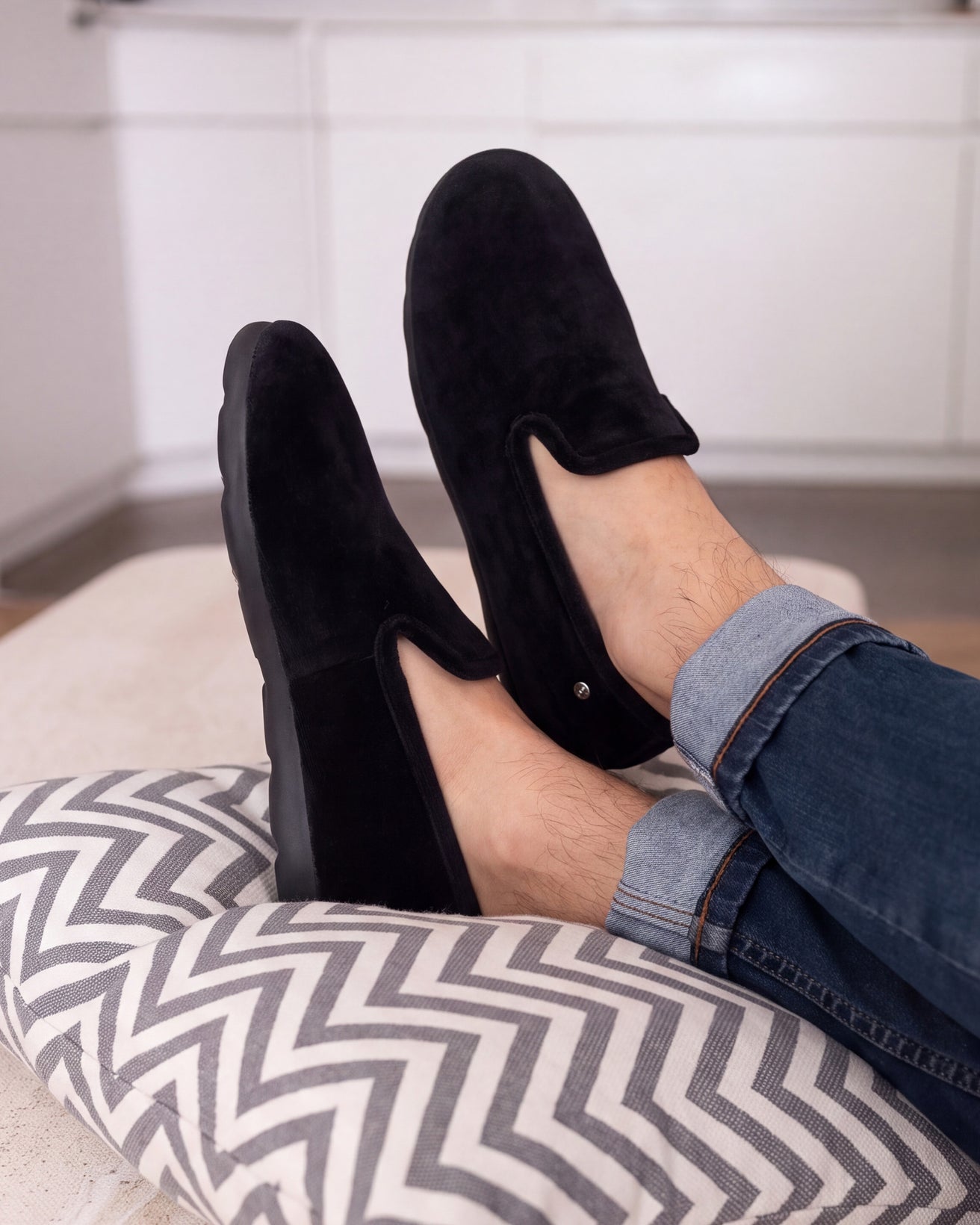 Chaussons charentaises Homme Noir Tartan