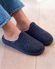 Chaussons Mules Femme Léopard Marine