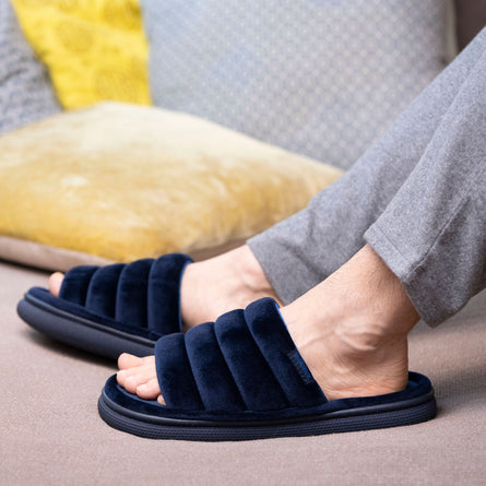 Chaussons sandales Homme BLOUP Marine velours - Isotoner