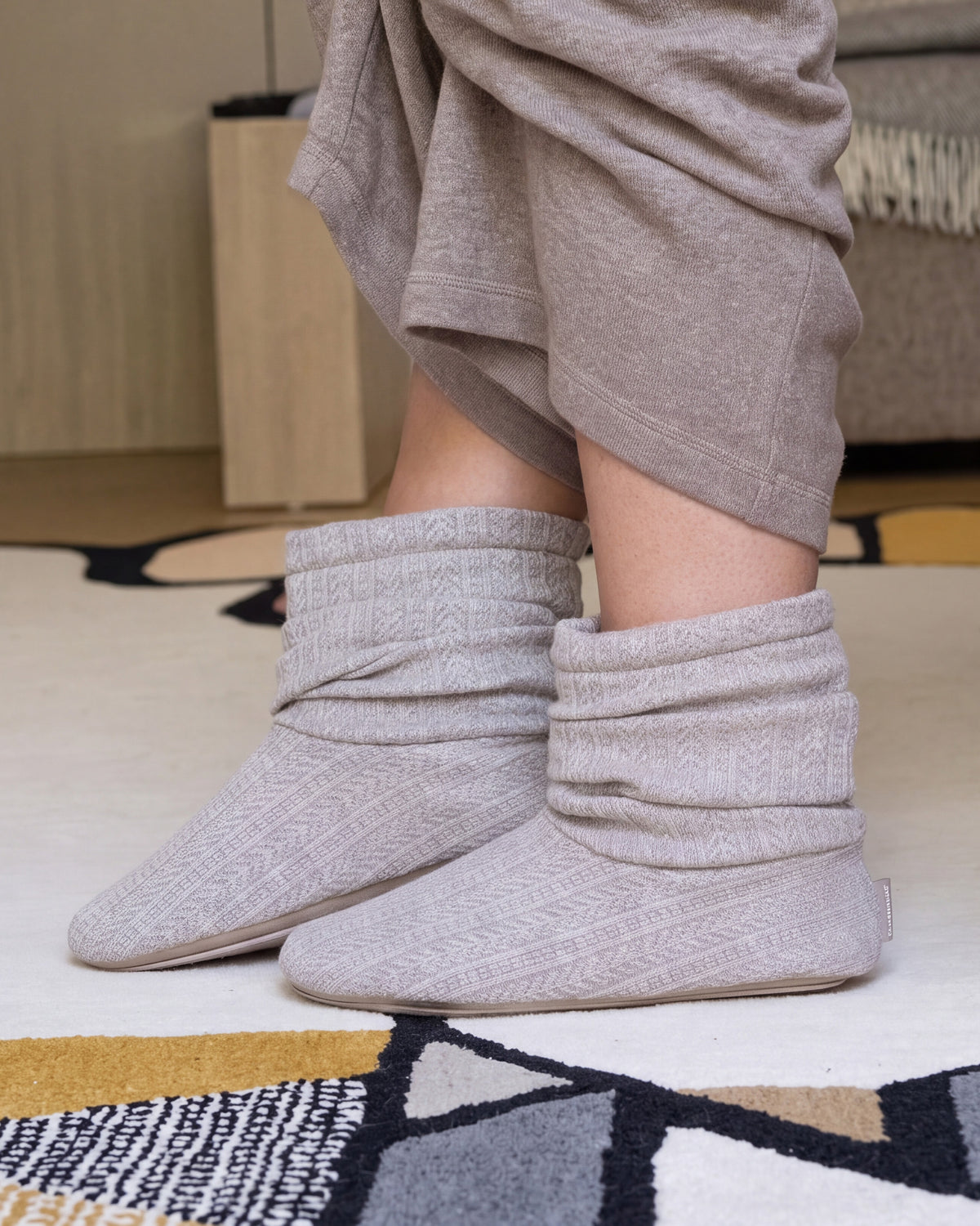 Chaussons Bottillons Tricot Femme Beige chiné