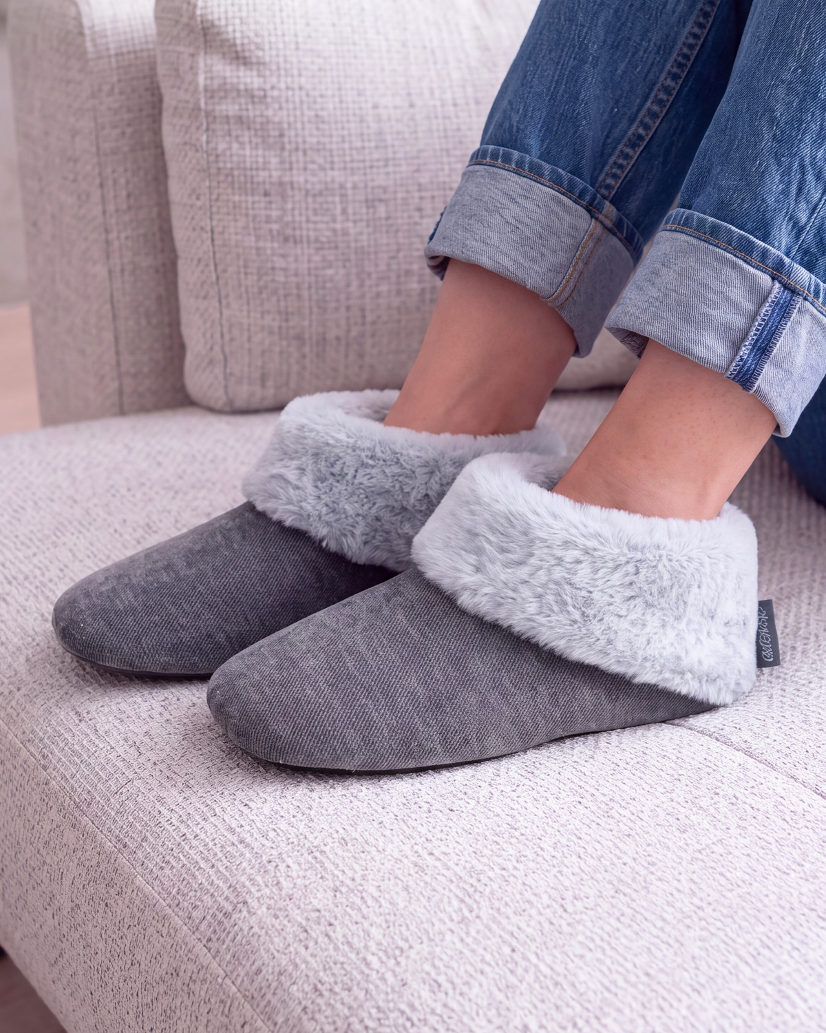 Chaussons Bottillons Femme pailleté Gris foncé
