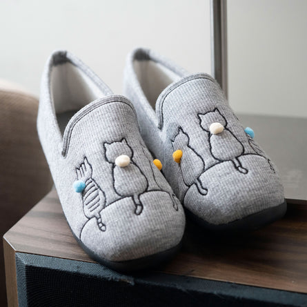 Chaussons charentaises Femme Chat fantaisie Gris irisé - Isotoner