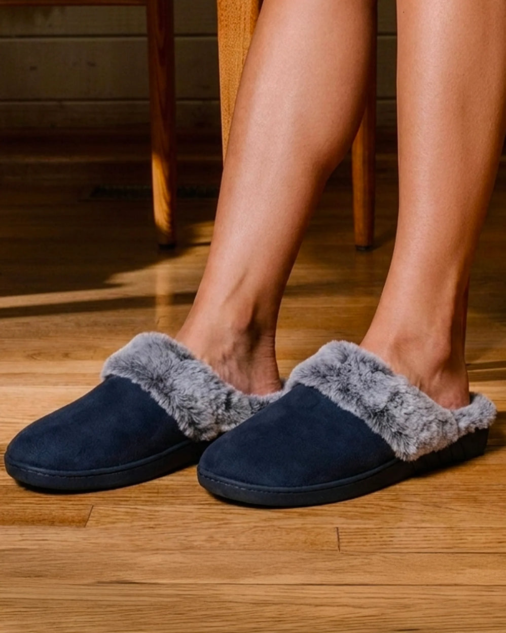 Chaussons mules Femme Bord fourré Marine - Isotoner
