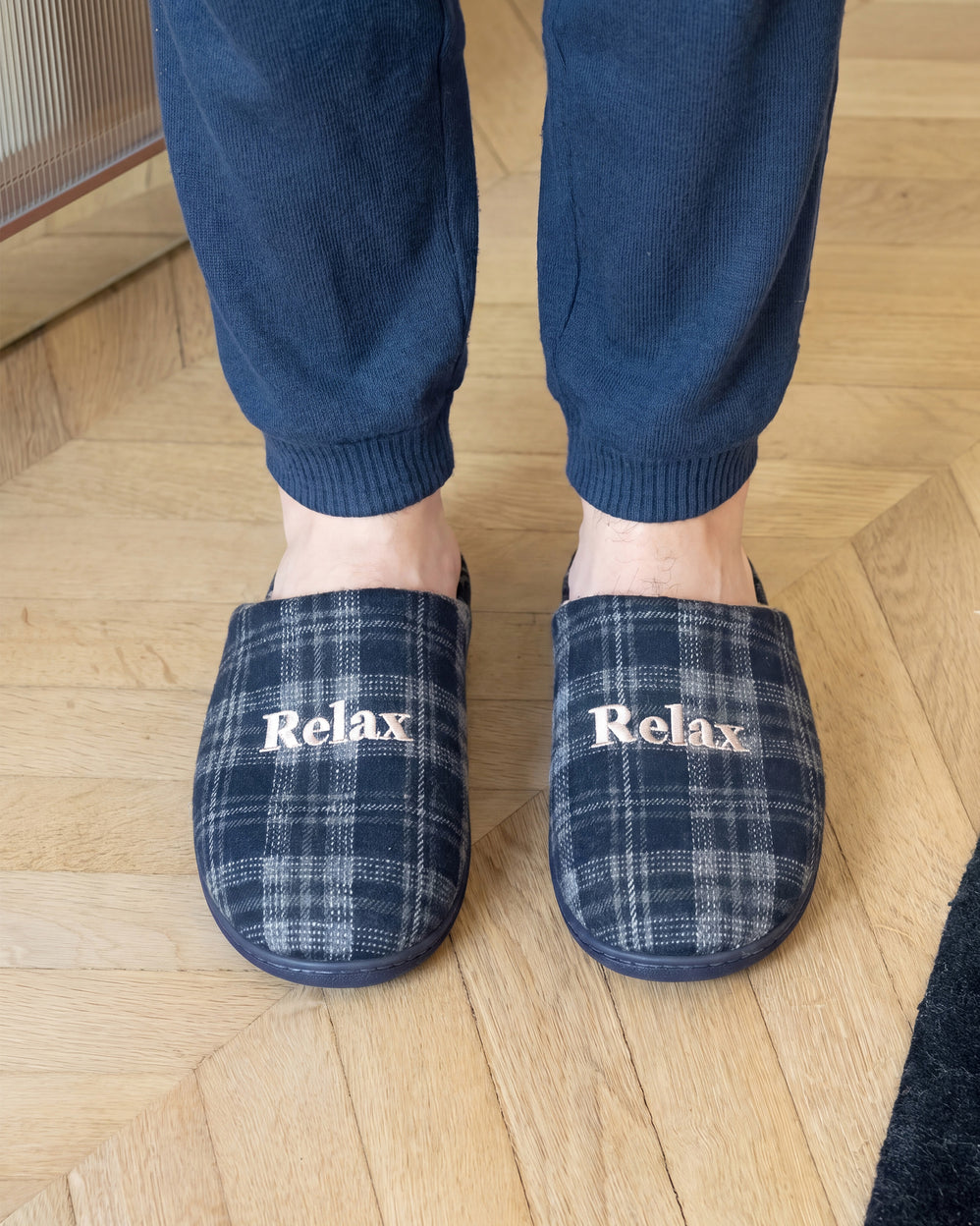 Chaussons Mules Homme Tartan Marine - Isotoner